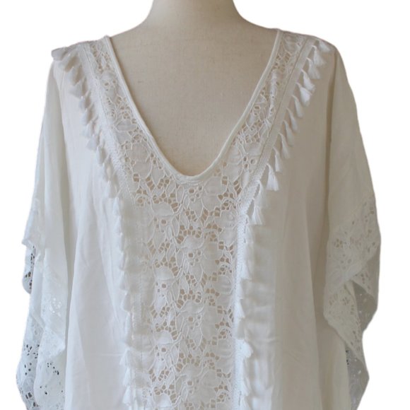 White Swimsuit Cover Up- Tunic Style - Picture 2 of 10